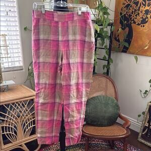 Pendleton Pink Heritage Plaid High Rise Preppy Indie Side Zip 100% Linen Pants